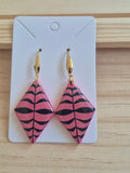 Pink and black geometric triangular drop earrings with gold-tone hooks